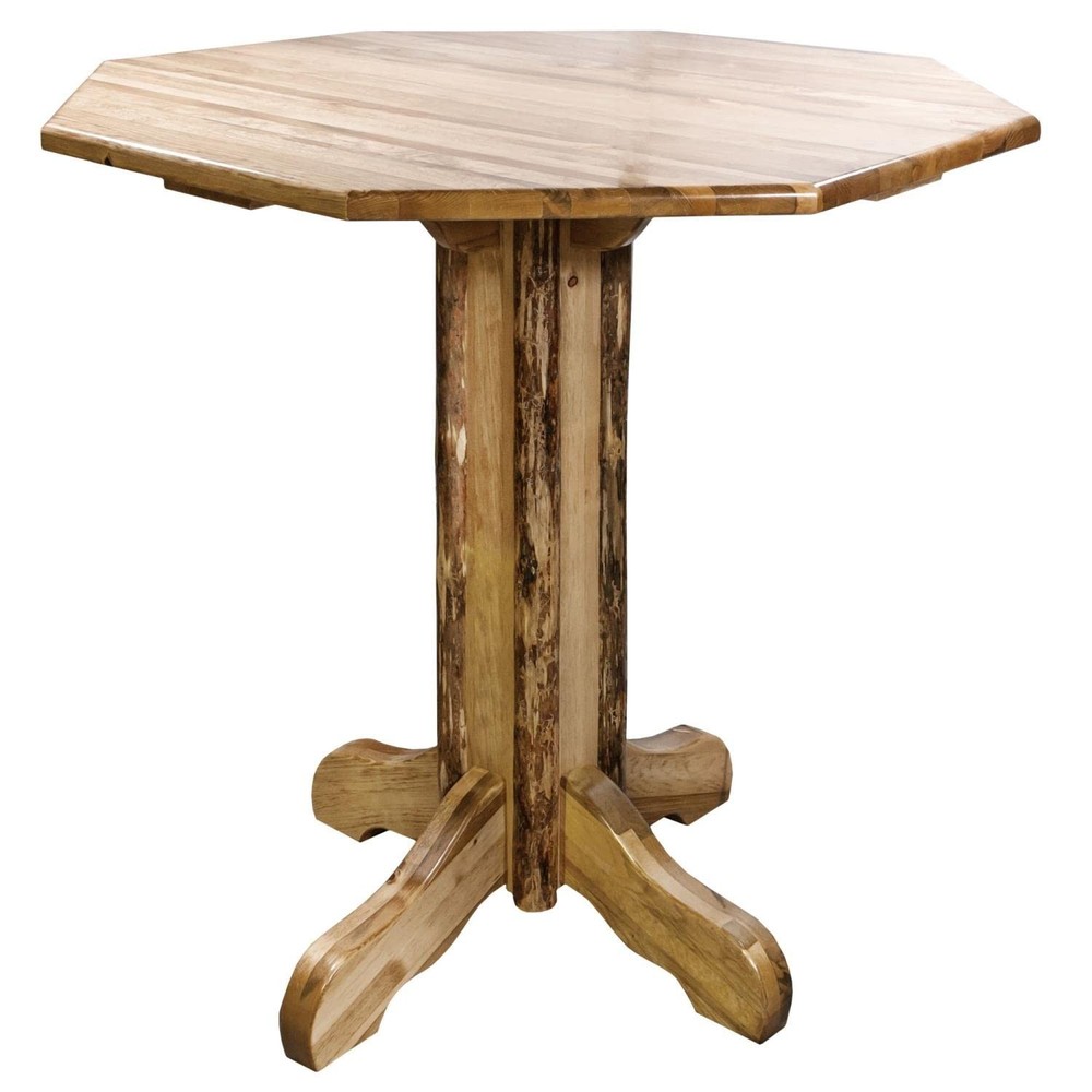 Pemberly Row Modern Transitional Solid Wood Pub Table in Brown