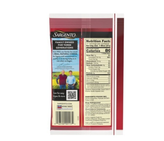 Sargento Sliced Sharp Natural Cheddar Cheese, 11 count, 8 oz 2 Pack