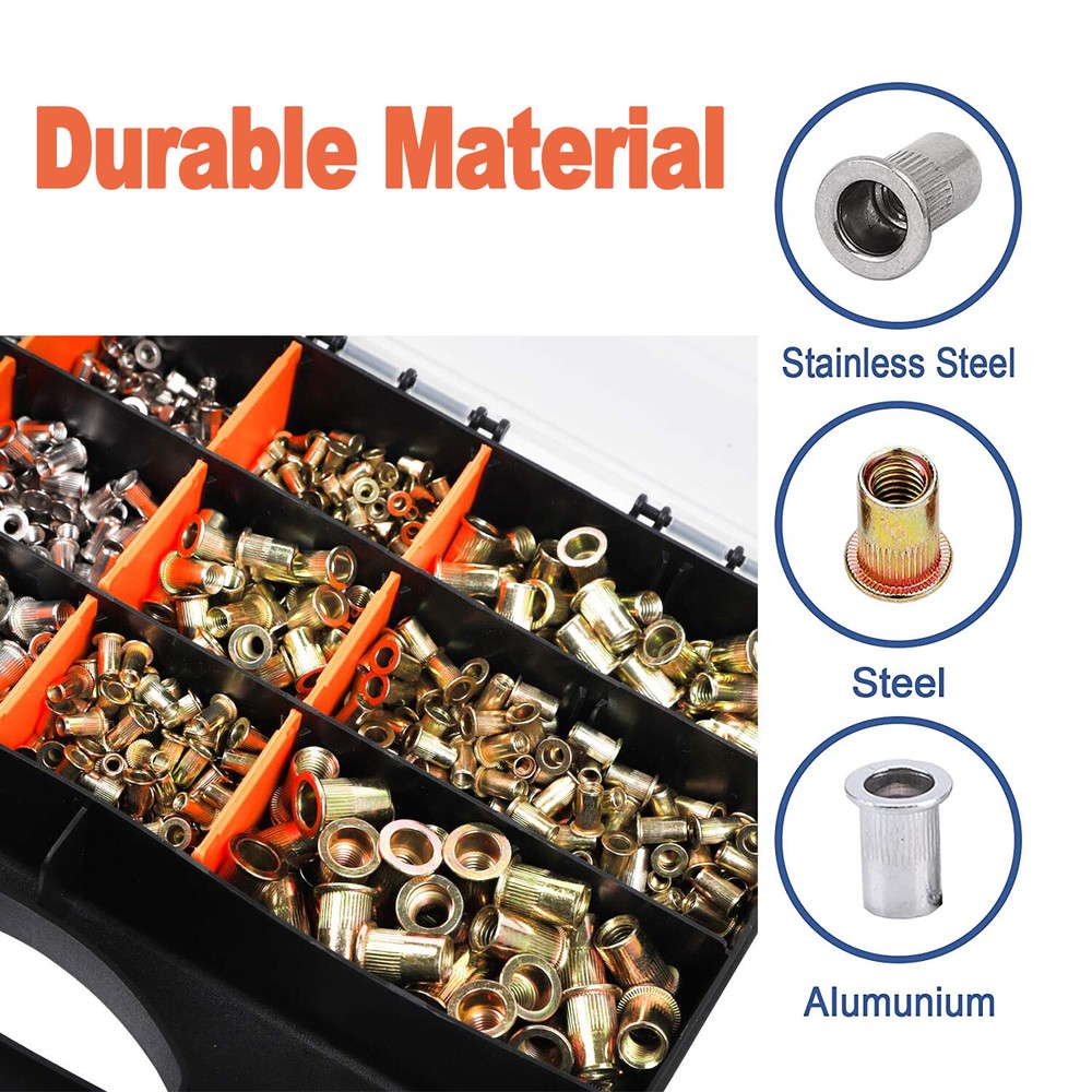 1510pc Rivet Nut Gun Kit Rivnut Setting Tools Nut Setter Tool Hand Blind Riveter
