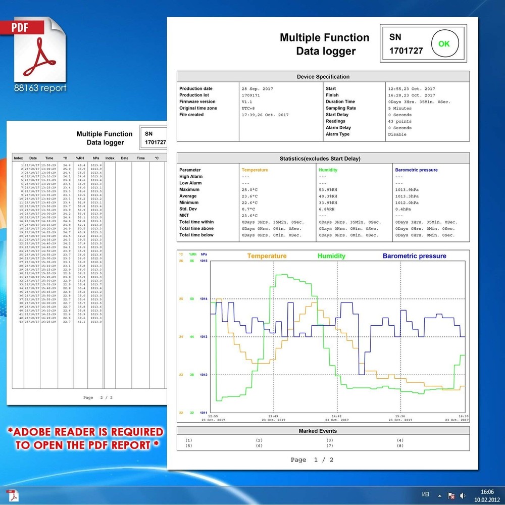 TEKCOPLUS Digital USB Humidity Temperature Barometric Pressure Data Logger Ga...