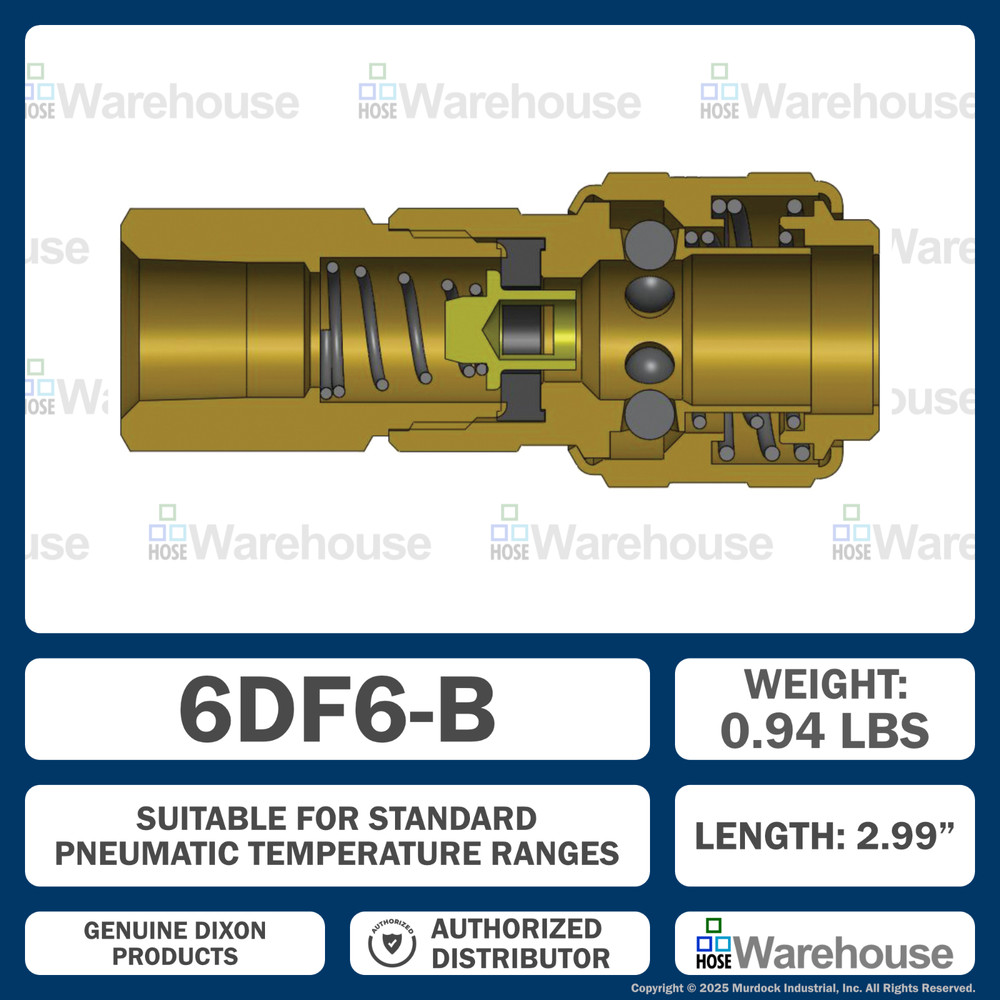 Genuine Dixon 6DF6-B DF-Series Coupler – Brass Automatic Pneumatic Female Thread