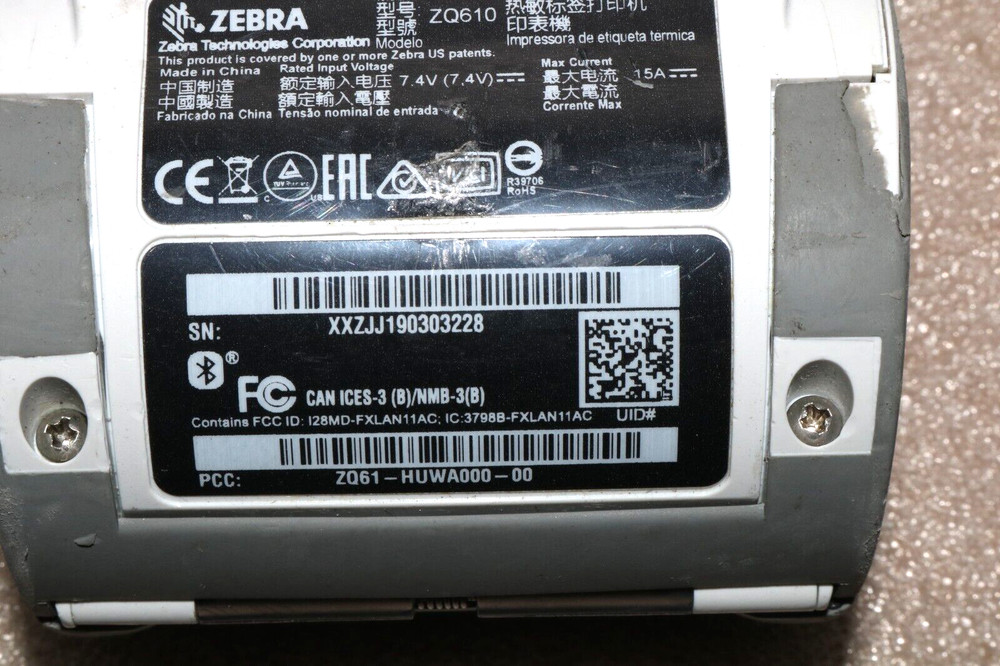Zebra ZQ610 Portable Barcode Thermal Printer Wireless Bluetooth USB, Pre-Owned .