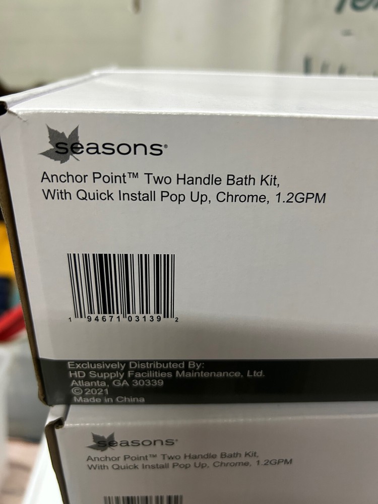 Seasons Anchor Point 2 handle bath Kit Quick install pop up Chrome 1.2GPM