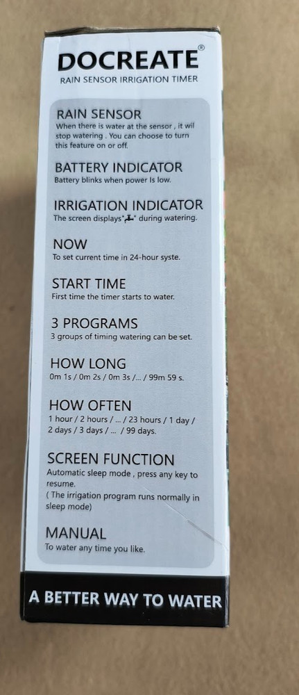 Docreate Rain Sensor Irrigation Timer, New In Box.
