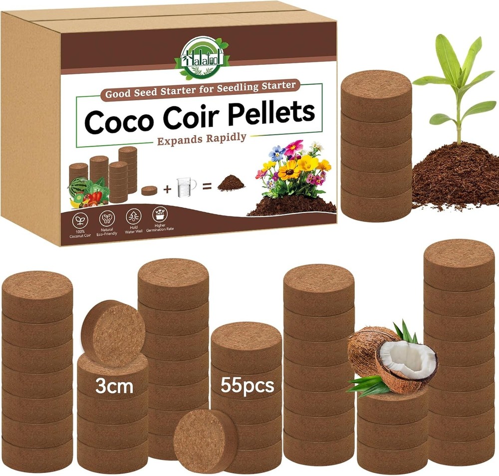 55 Pcs Compressed Coco Coir Pellets, Seed Starter %100 Organic Potted Plants