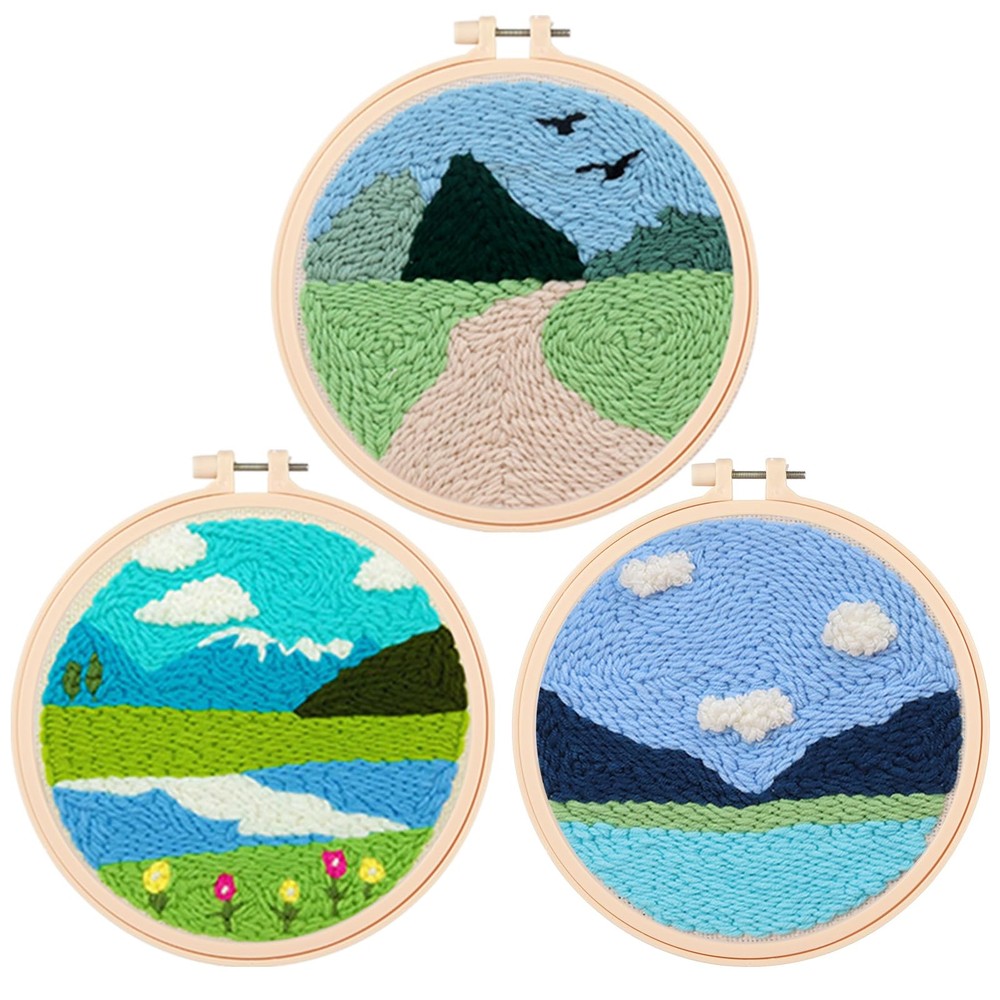 3 Sets Punch Needle Kits for Beginners,Includes Needles,Pattern Fabric,Yarns ...