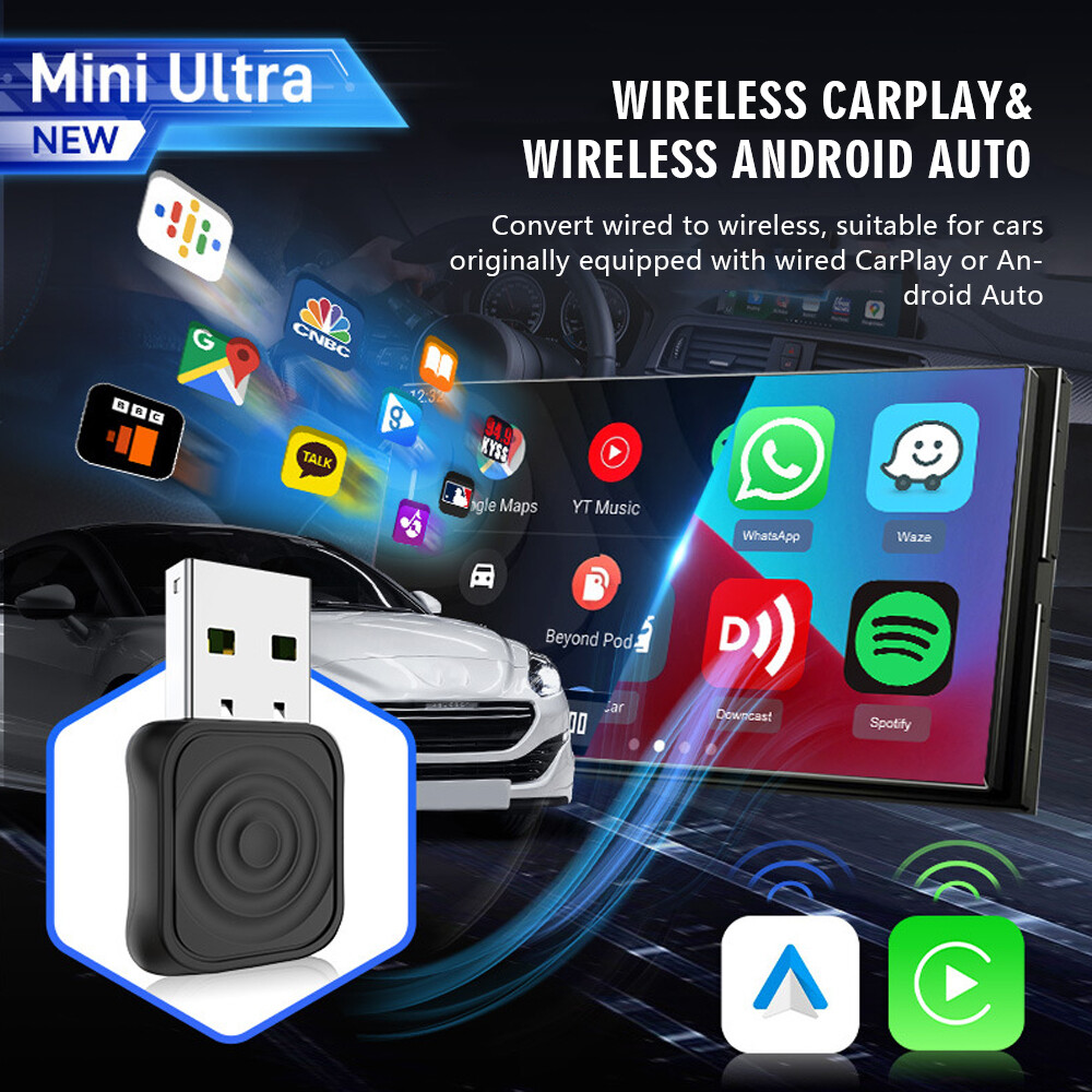 5.0 Mini Wireless CarPlay & Android Auto Adapter 5.8GHz Plug & Play