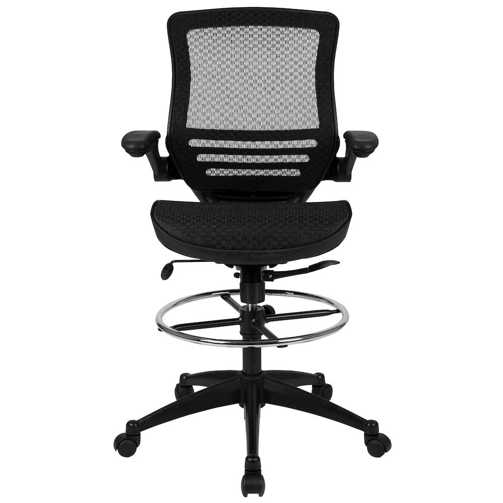 Mid-Back Transparent Black Mesh Drafting Chair with Black Frame and Flip-Up...