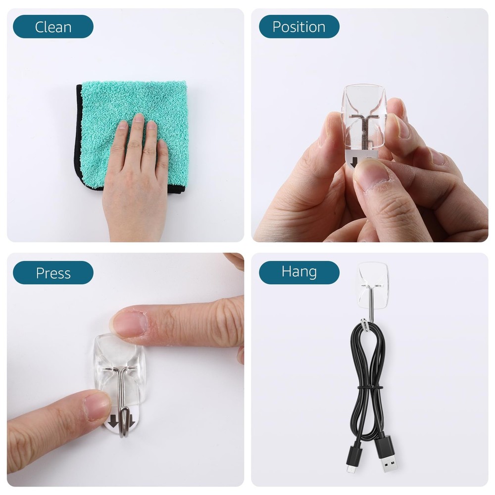 36 Small Hooks with 40 Removable Strips, Clear Wire Hanger Toggle Hooks, Adhe...