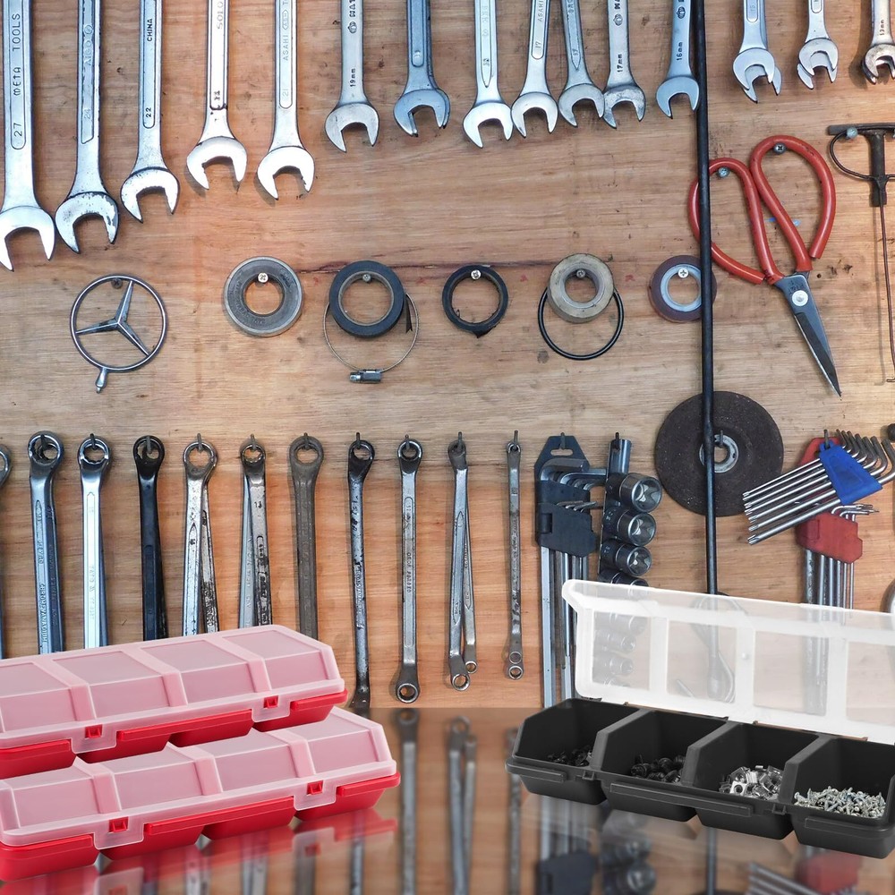 Duogalia 4 Pack Screw Organizer Box with Lids 4 Compartments Tool Bin Stackab...