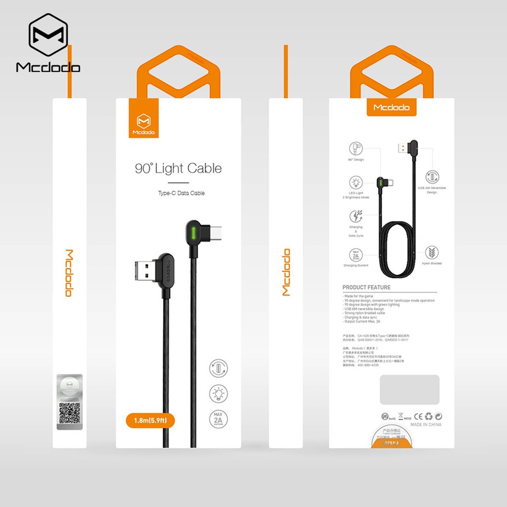 Mcdodo USB Type-C Charger Cable Fast Charging 90 Degree Right Angle Data Cord
