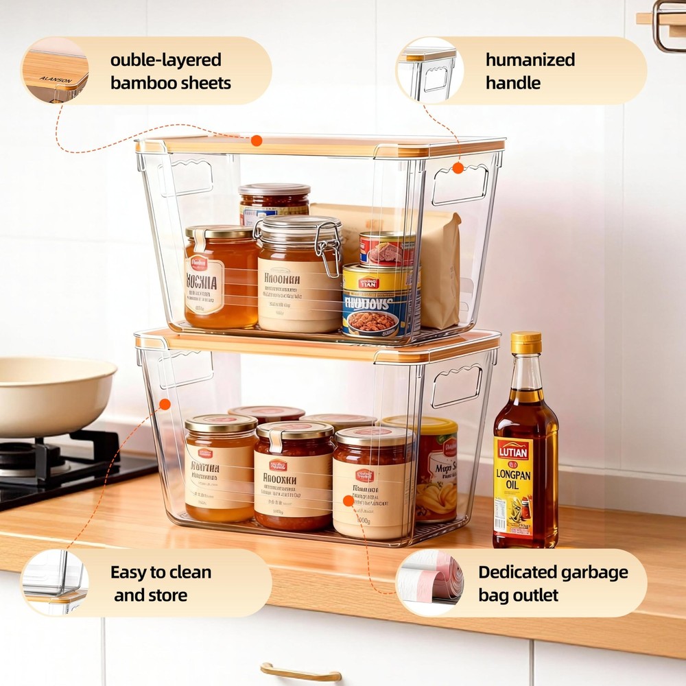 2 Pack Multi-Function Storage Boxes with Bamboo Lids, Trash Bag Organizer, Su...