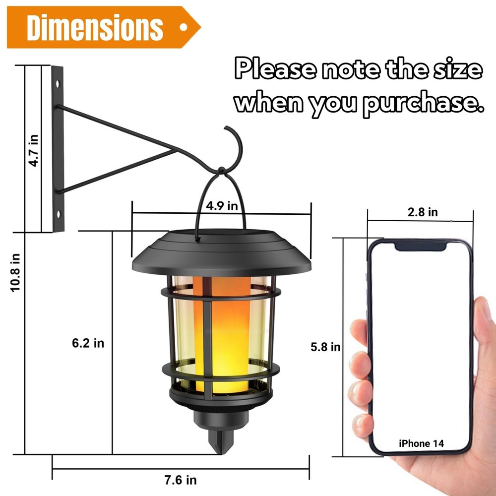 Dynaming 4 Pack Solar Flame Wall Lanterns Outdoor, Solar Powered Wall Mounted Sc