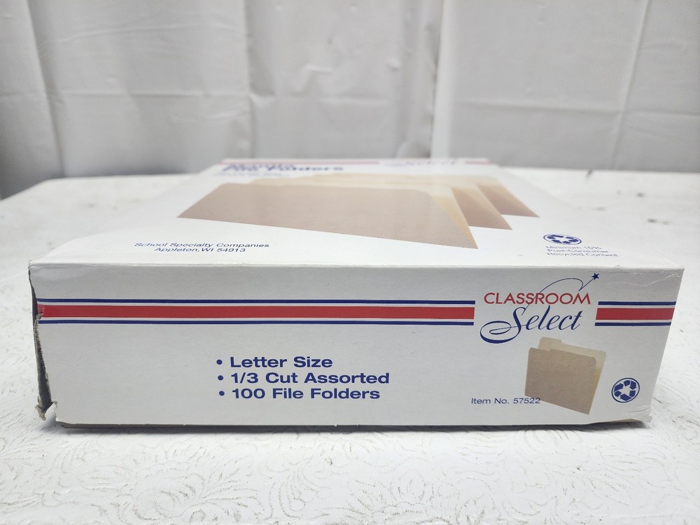 Classroom Select Manila File Folders, 100 Letter Size, 1/3 Cut Assorted