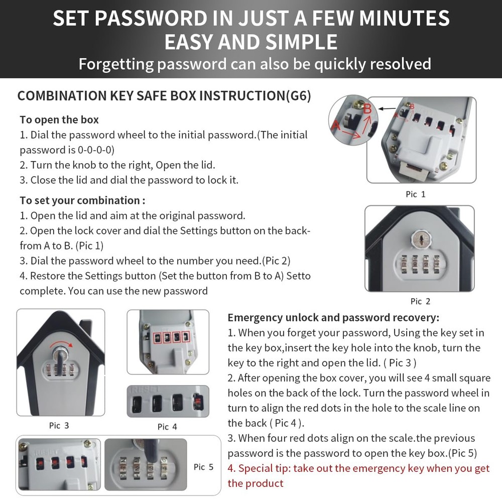 Key Lock Box with Combination Wall Mounted Key Storage Box Waterproof