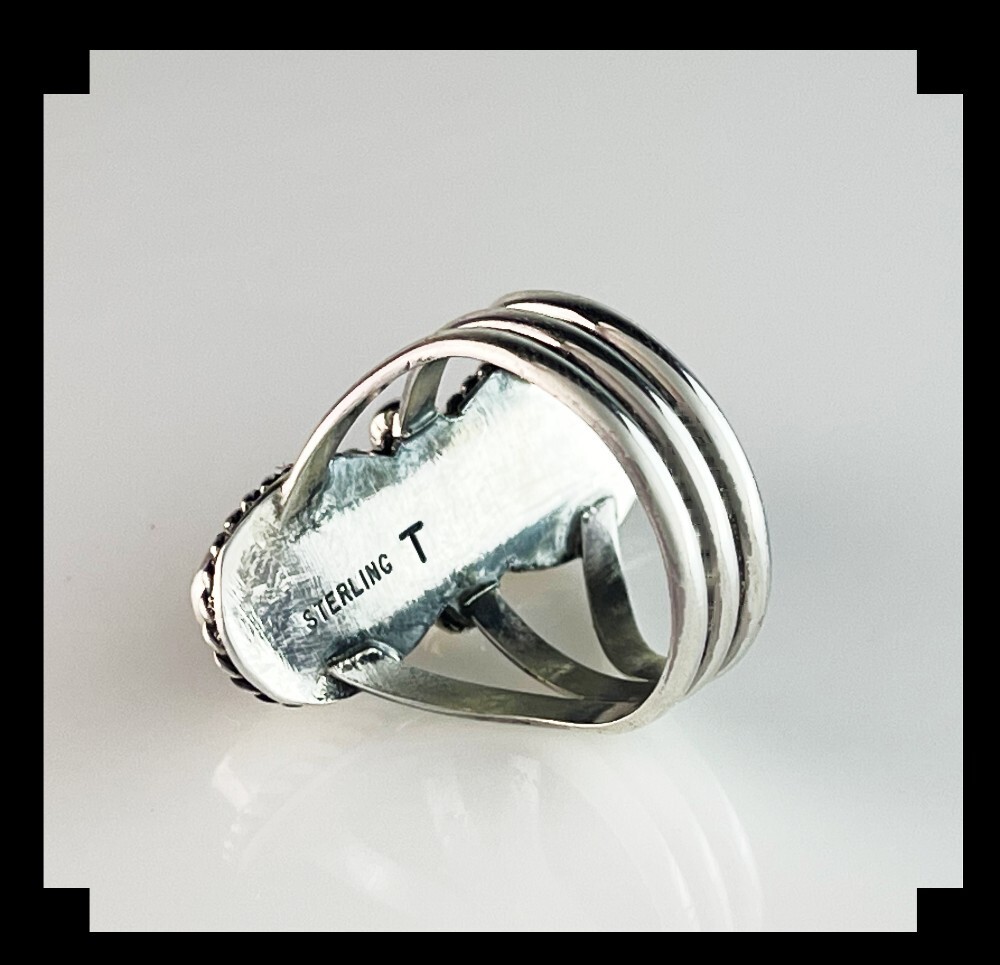 Double Stone Inlay Ring Size 6 3/4