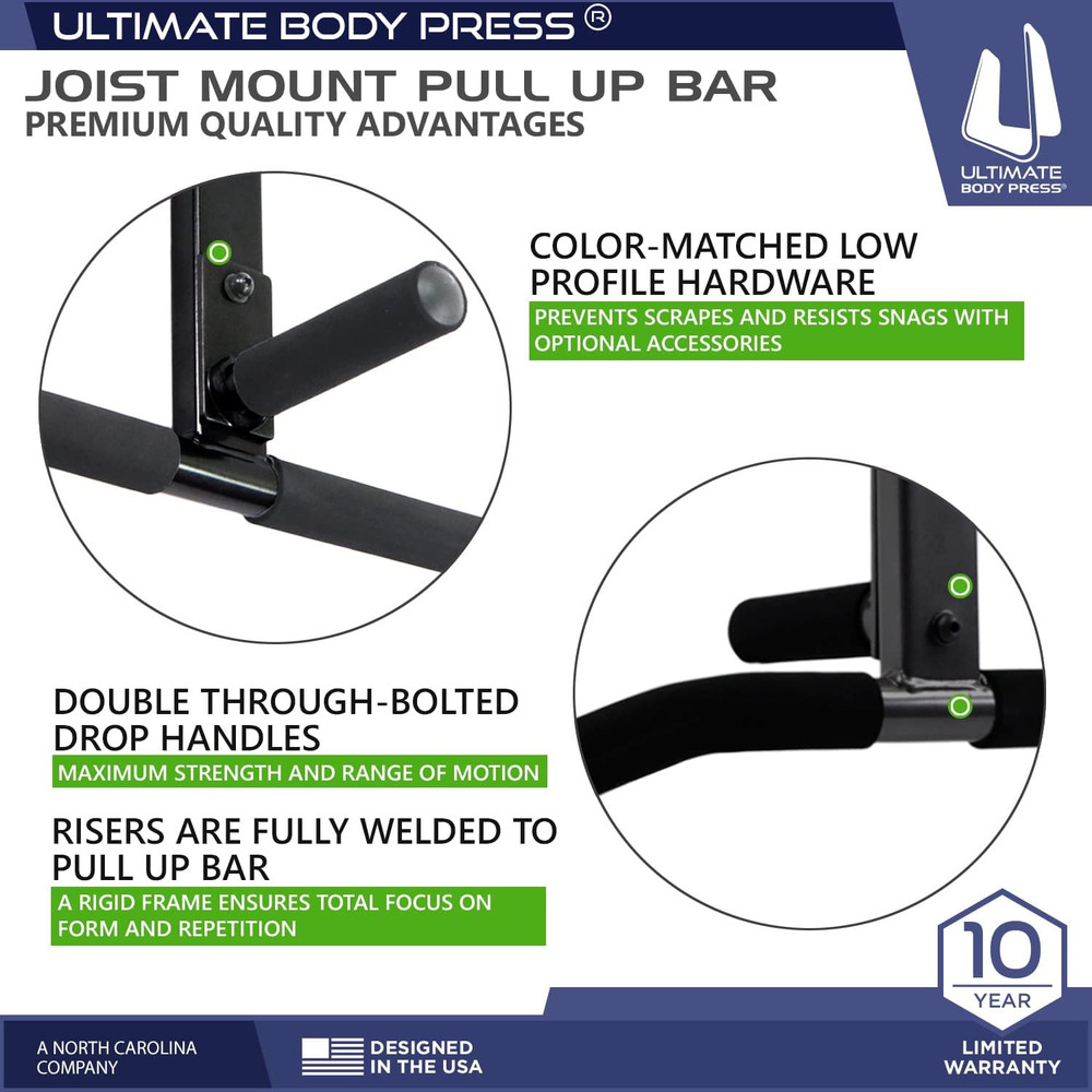 Joist Mount Pull up Bar with Extra Hardware and Mounting Template for Easy Insta
