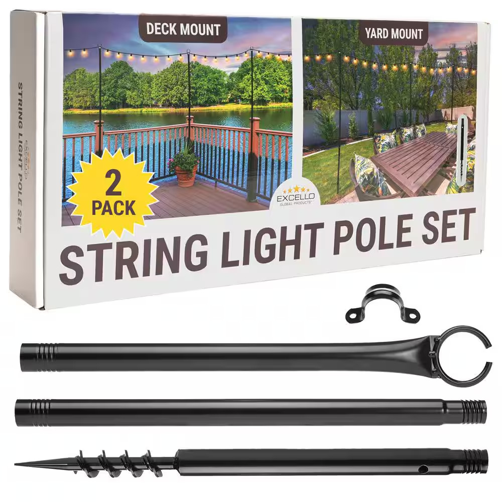 Two 9 Ft. String Light Poles, Black