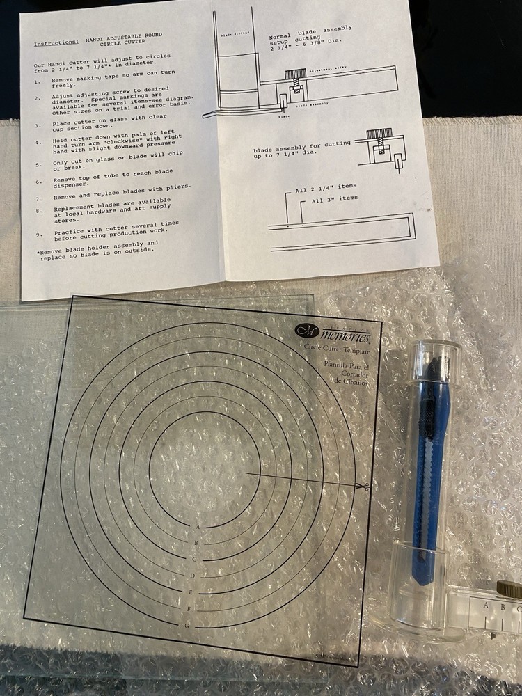 Creative Memories Circle Cutter Glass Template Rotating Blades Complete Box