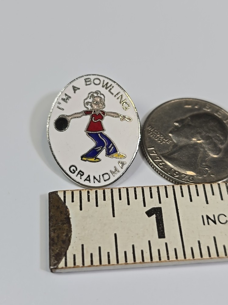 I'm A Bowling Grandma Lapel Pin White Background