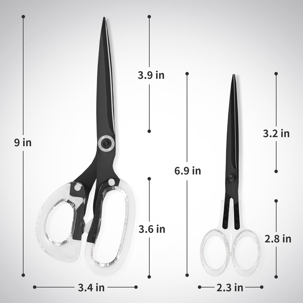 2 Pack Scissors Set Acrylic Handle Big Fabric Small Craft School Supply Black