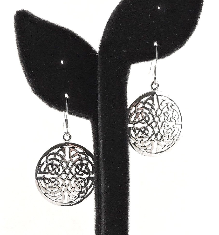 Sterling Silver Celtic Disc Endless Knot Earrings - Free Gift Packaging