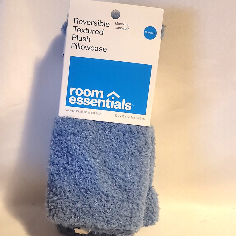 Room Essentials Reversible Textured Plush Single Pillowcase Standard Blue Soft