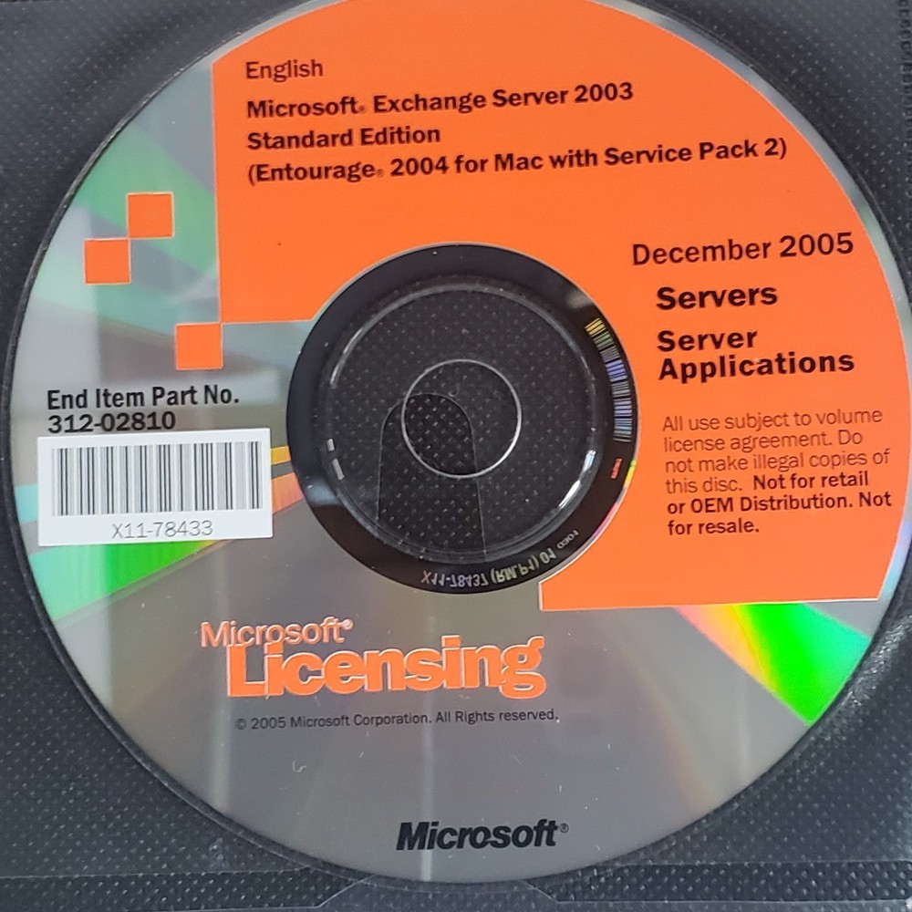 Microsoft Exchange 2003 Server Standard 5 Replacement Discs