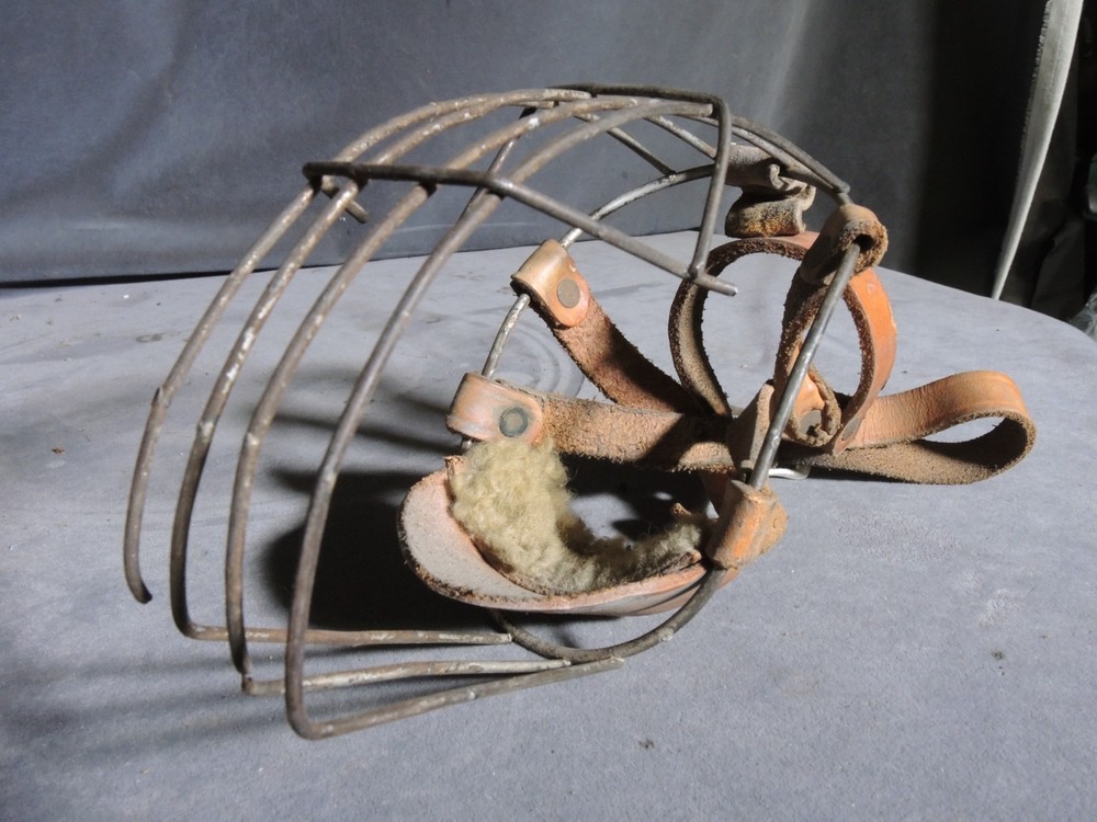 3 Vintage Grayhound Dog Wire & Leather Muzzles with Harness Muzzle