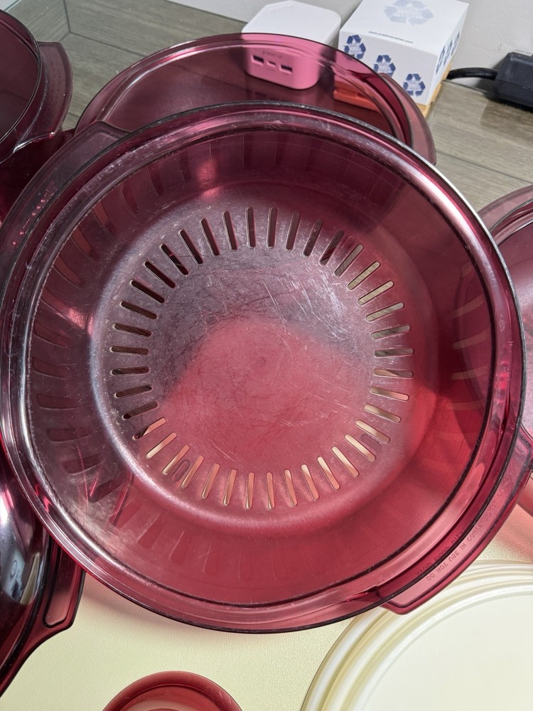 Tupperware TupperWave Stack Cooker Set 12 Pcs Cranberry Used Combo From 2 Sets
