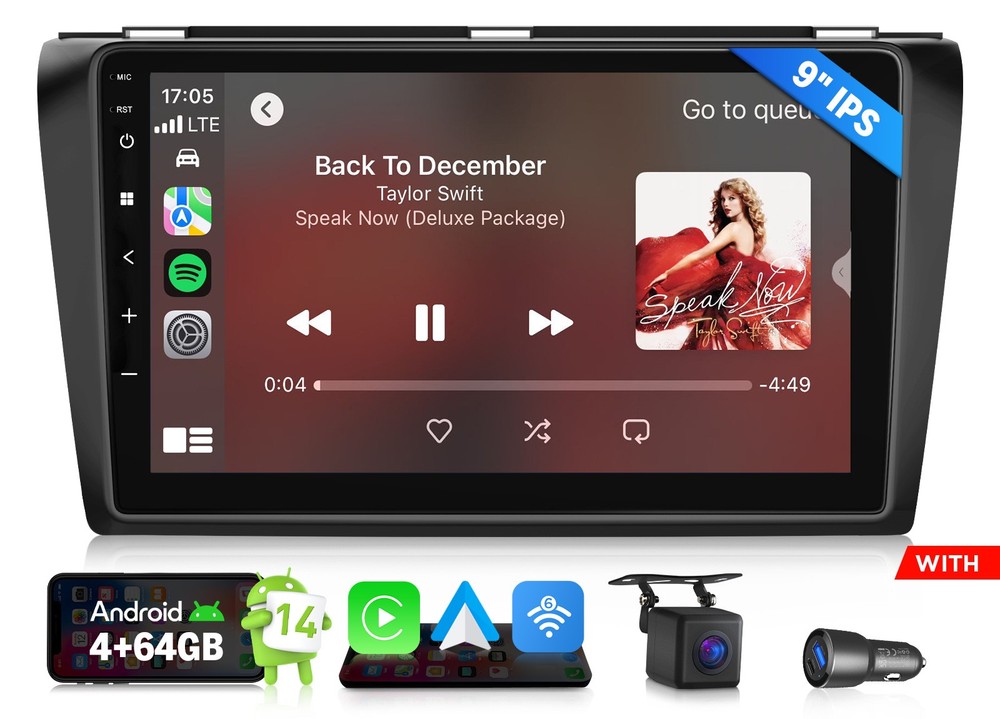 9"Android 14 4+64 for 2004-2009 Mazda 3 Car Stereo Head Unit CarPlay Touchscreen