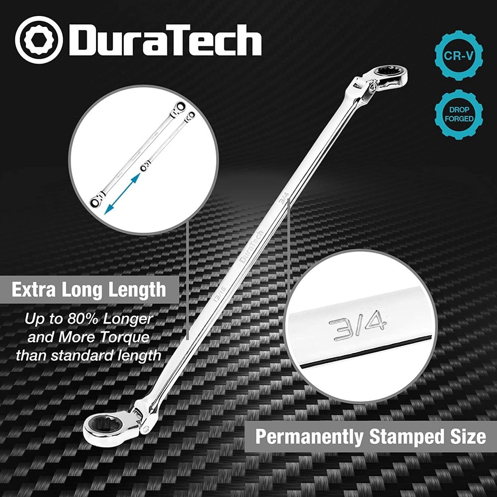DURATECH Extra Long Flex-Head Double Box End Ratcheting Wrench Set, SAE, 5/16"