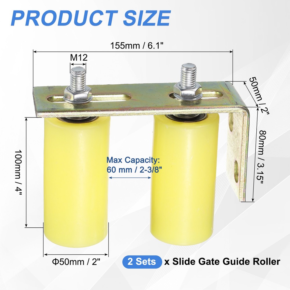 2Set Slide Gate Guide Roller, 4" Nylon Gate Support Rollers with Bracket, Yellow