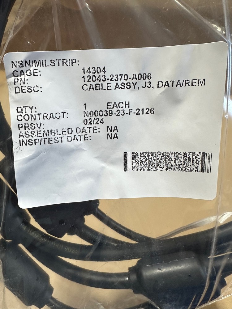 L3 Harris 6 Foot J3 Data Cable Assembly 12043-2370-A006