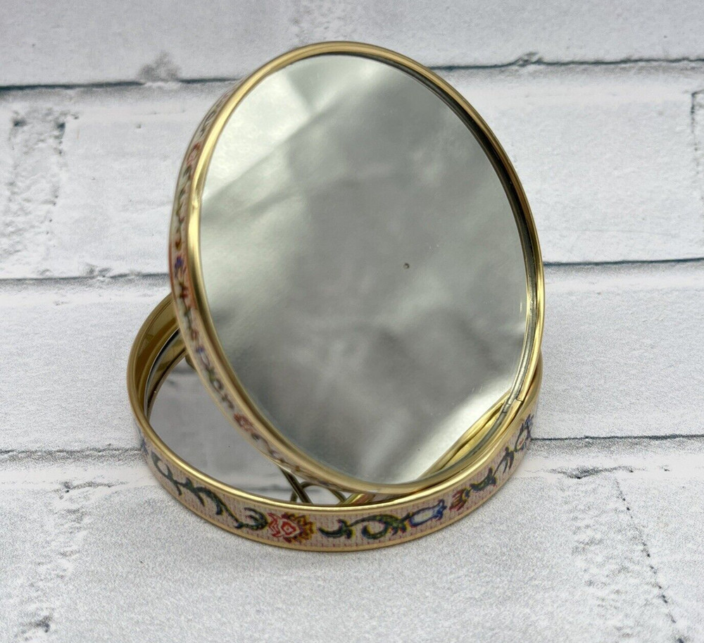 Vintage Folding Make Up Mirror Japan Round Folding Needlepoint Tapestry