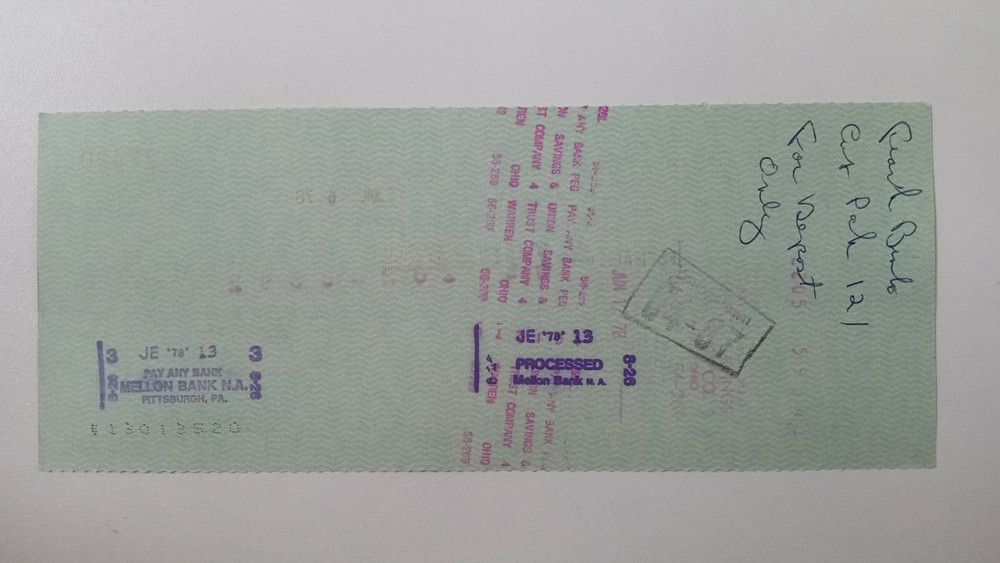 Frank Binko: 1978 Pittsburgh Pirates Expense Check