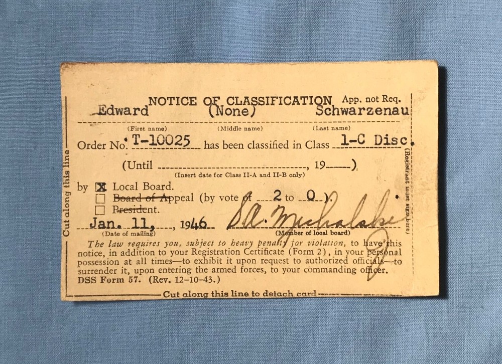 WWII Original Documents Pittsburgh PA Local Board #17 Classification Induction
