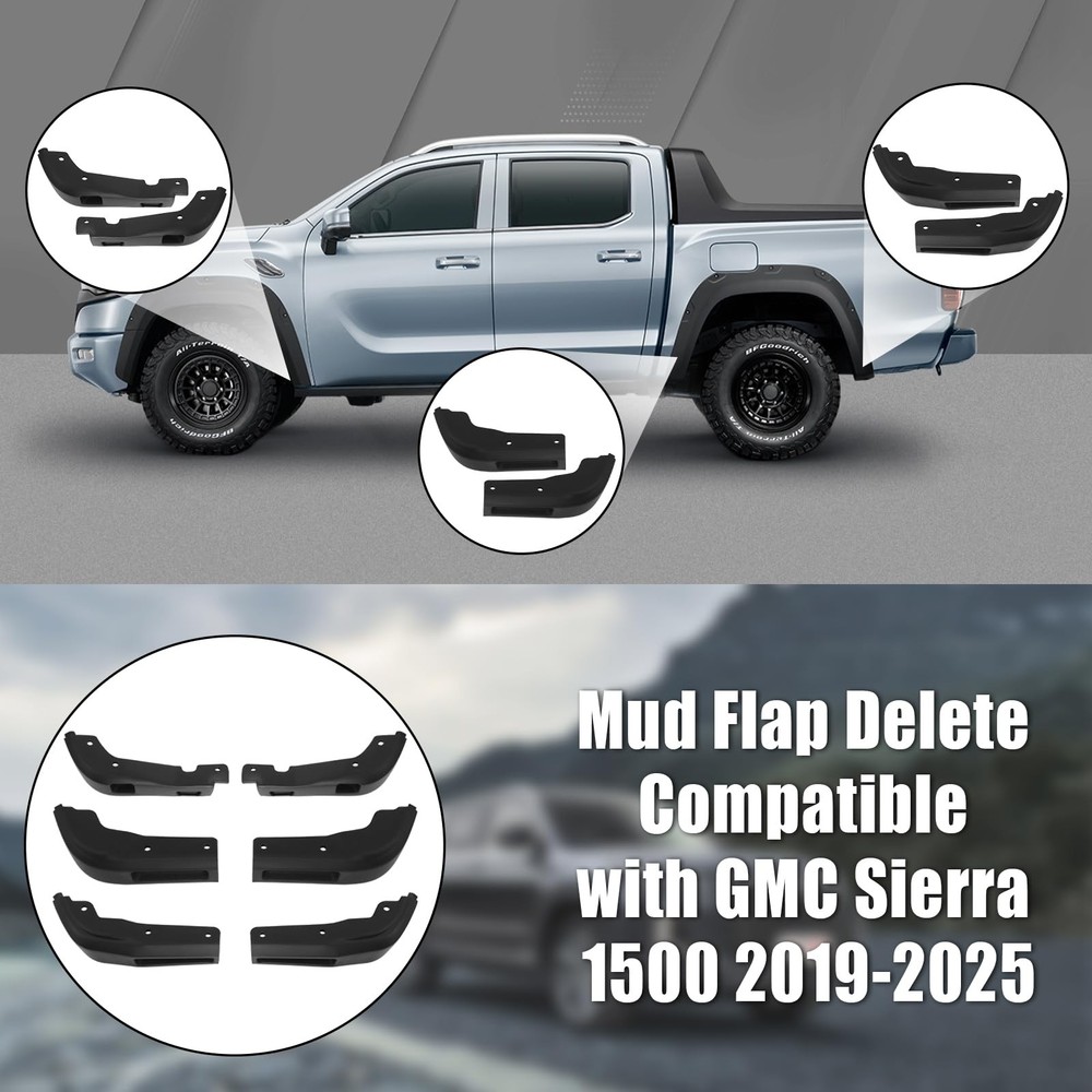 Mud Flaps Delete Compatible with GMC Sierra 1500 2019-2025, Including Black