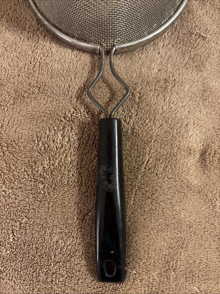 Vintage Wire Mesh Strainer Sifter Black Handle 12”