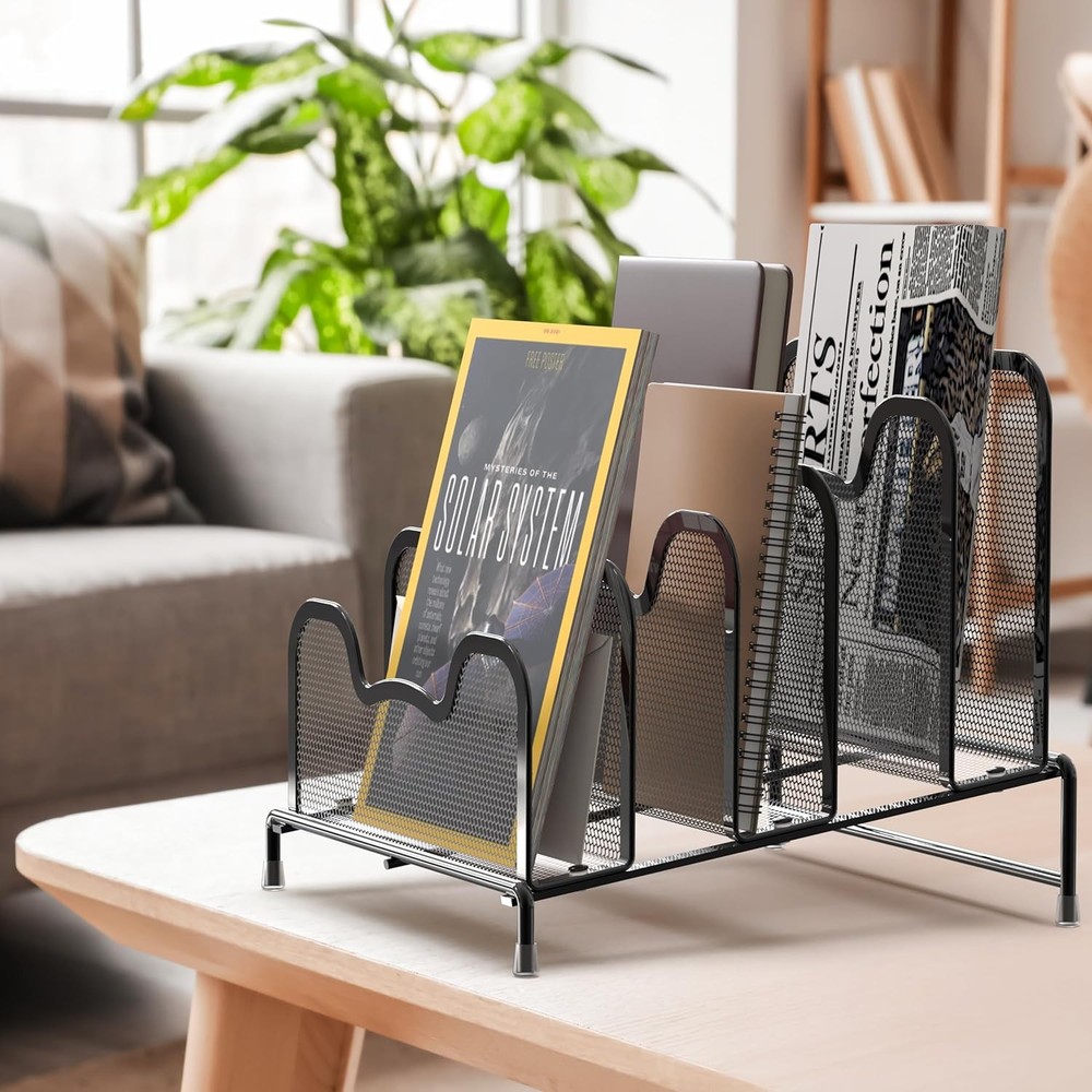 Desk 5 Sections Step File Sorter Organizer, Black