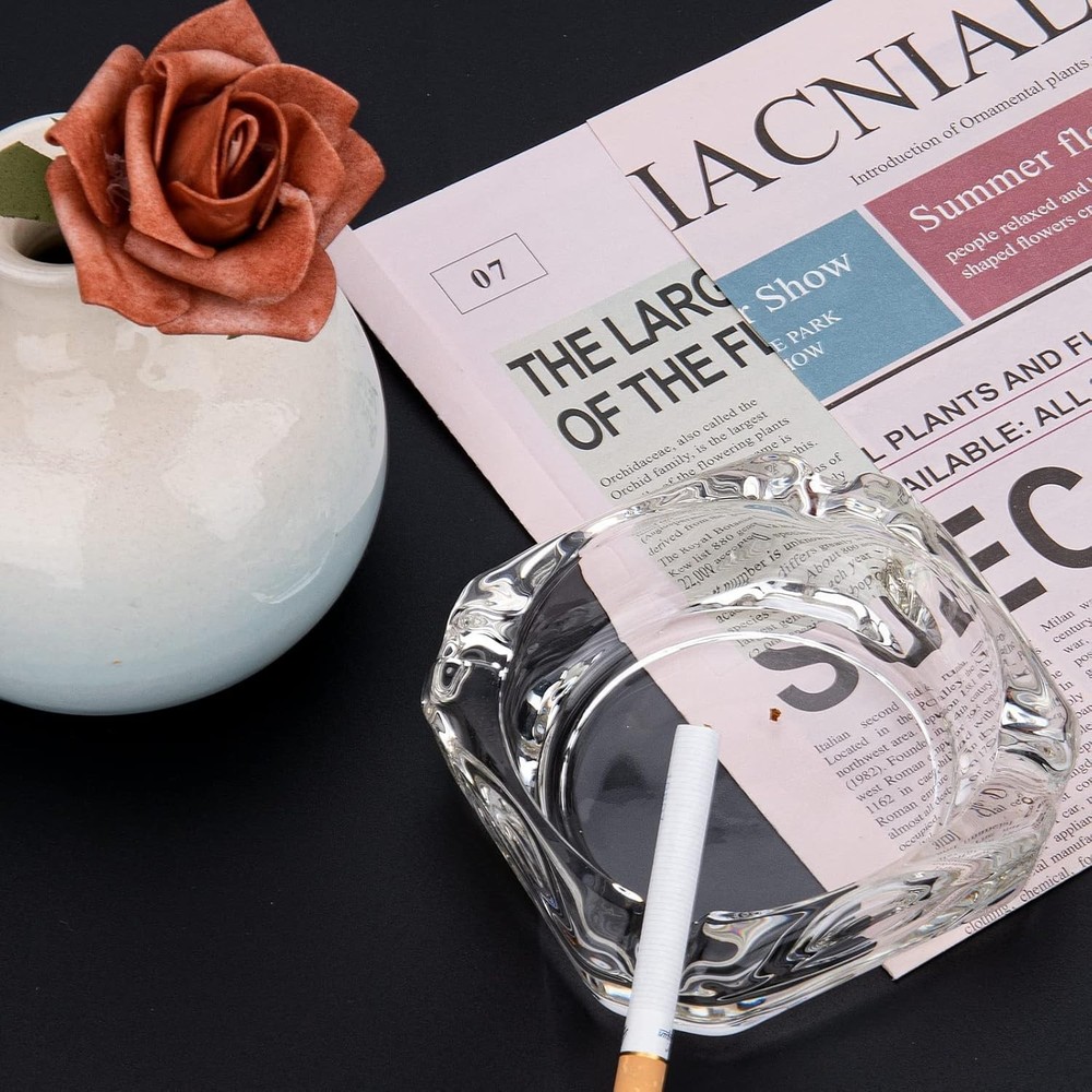 Luxury Clear Glass Ashtray - Smooth Surface, Perfect 3.66" Square Shape