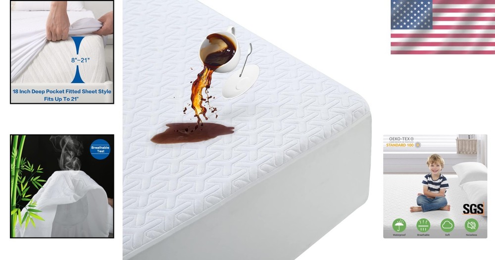 Breathable Cooling King Mattress Protector - Deep Pocket, Machine Washable