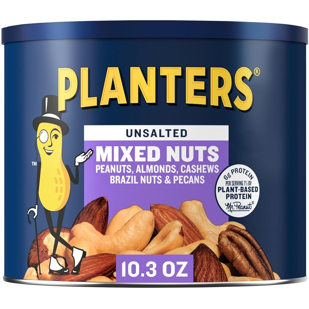 PLANTERS Mixed Nuts Unsalted, Party Snacks, Plant-Based Protein, 10.3 oz...