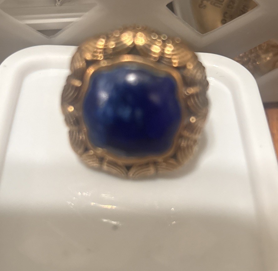 Large Barse Brass Lapis Luzuli Ring Beautiful Ring