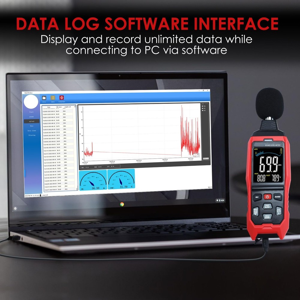 Decibel Meter with Data Logging Sound Decibel Meter Data Logger, 30~130dB Sou...