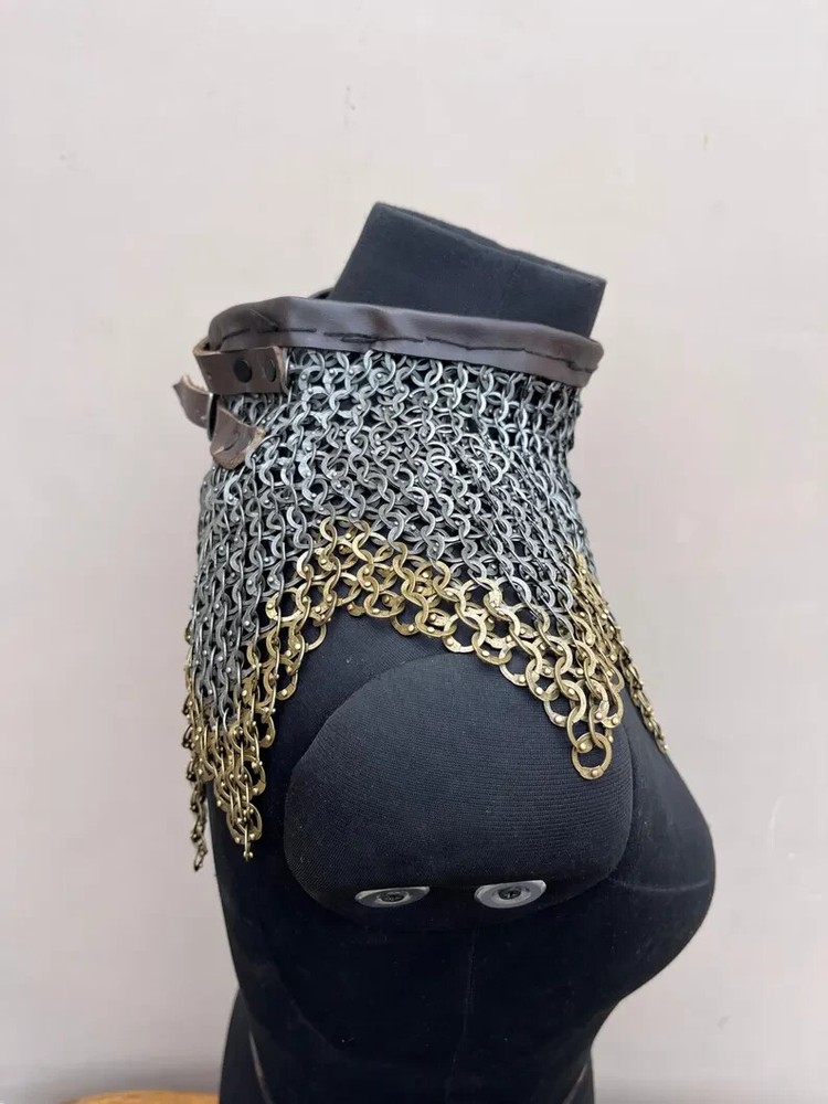 Chainmail Collar 9MM Flat Ring Riveted Solid Ring with Brass Trim on Bottom
