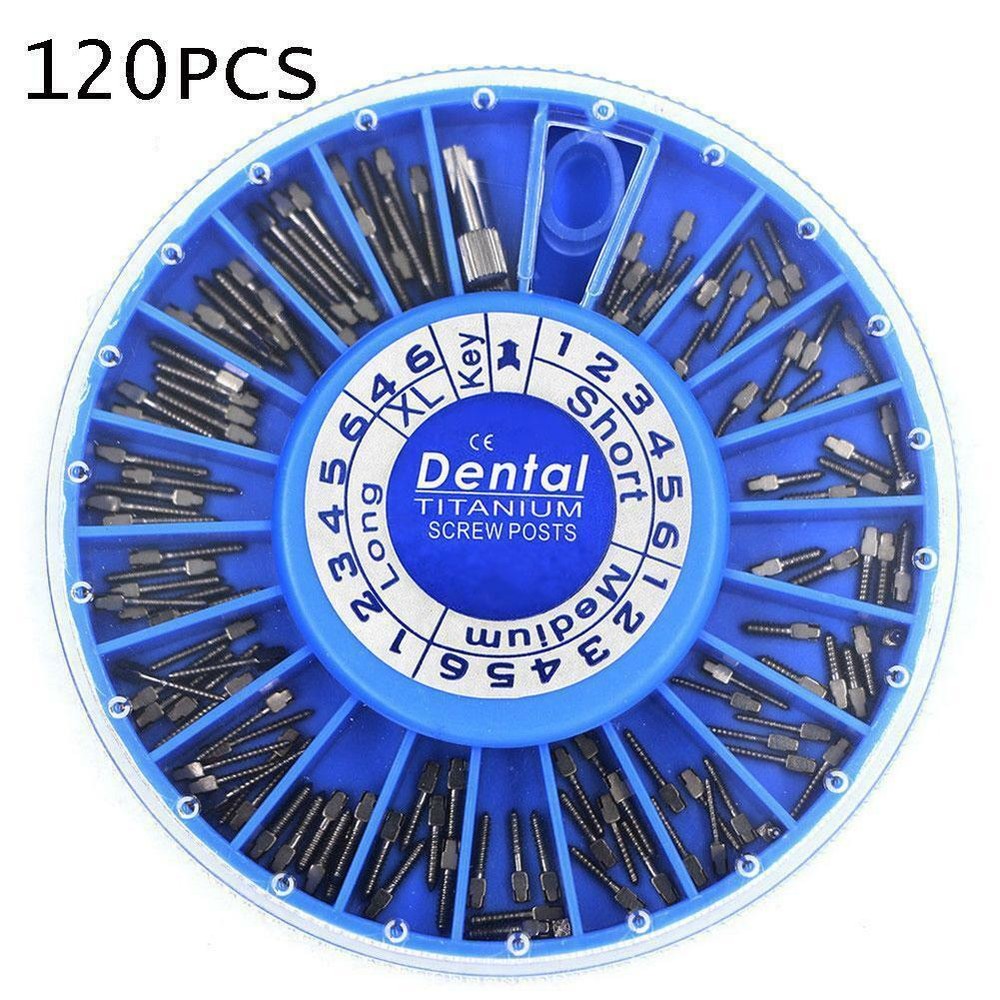 120 Pcs/Pack Dental Titanium Conical Screw Posts Cross Head Root Assorted Drills