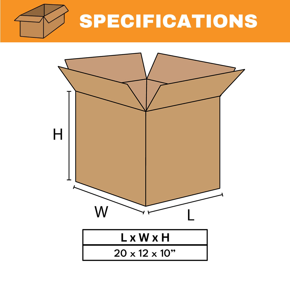 Corrugated Boxes 20 x 12 x 10" ECT-32 Brown Shipping/Moving Boxes 20 Boxes