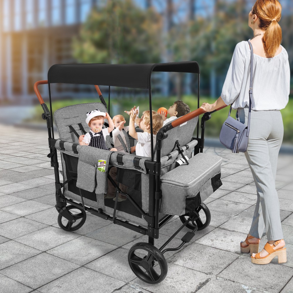 High Seat Stroller Wagon Wagon Cart Featuring Push Bar Wagon Stroller Freestand