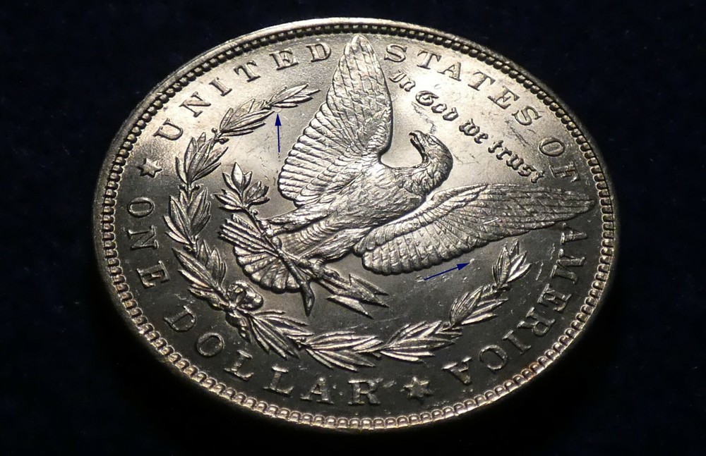 1896 BU+ Morgan Silver Dollar Reverse Die Clash Multi-Color Toning!